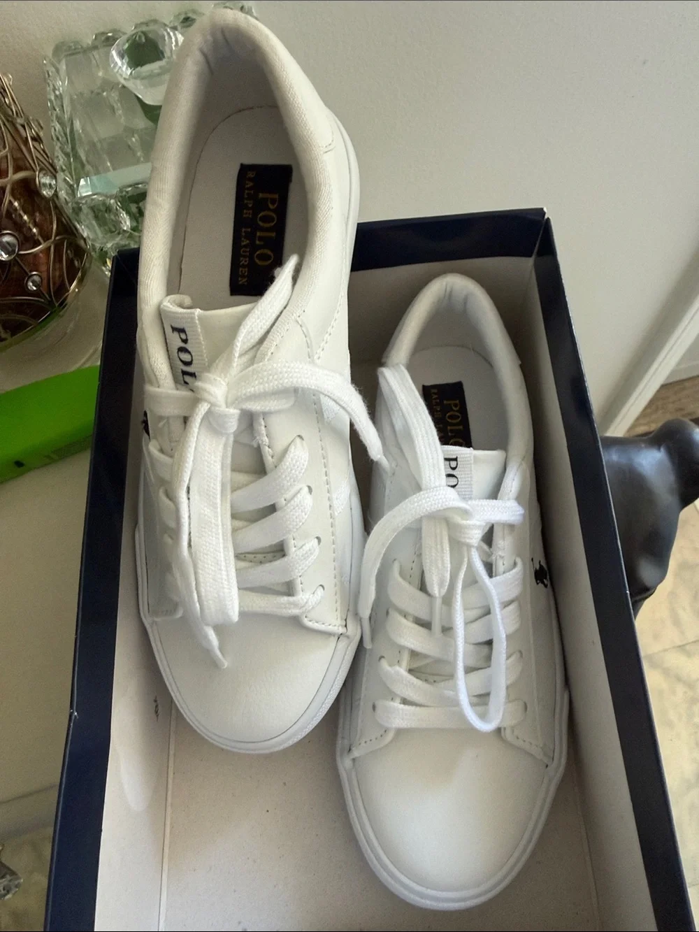 Polo Ralph Lauren Girls White Sneakers Shoes Size 3 New With Box Pony Logo